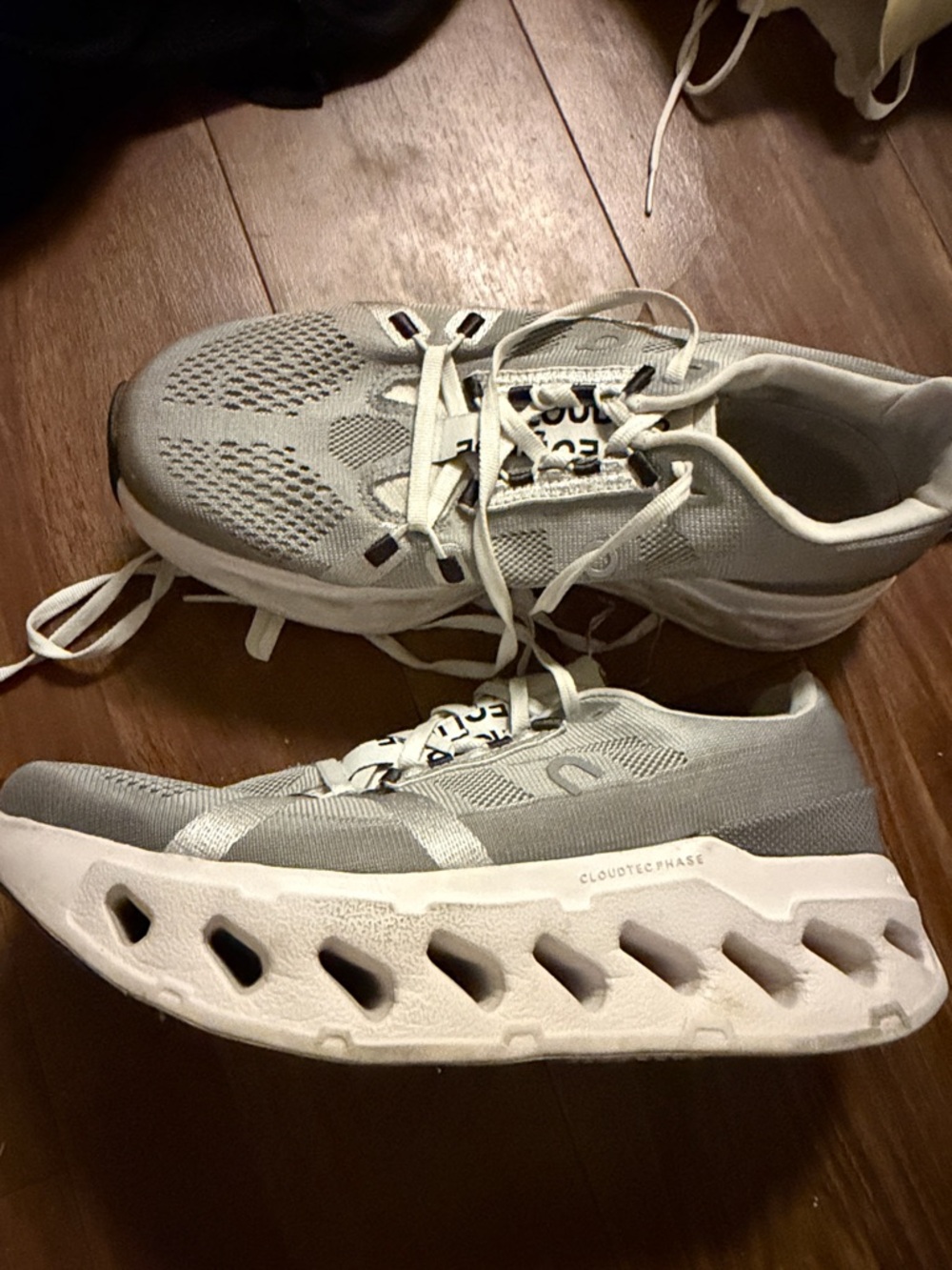 On Running Light Gray and Black Running Sneakers